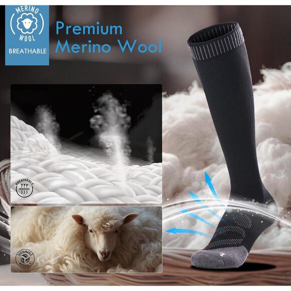 Wool Compression Socks for Women Men Wide Calf Plus Size Cushion Arch Support - Picture 3 of 6